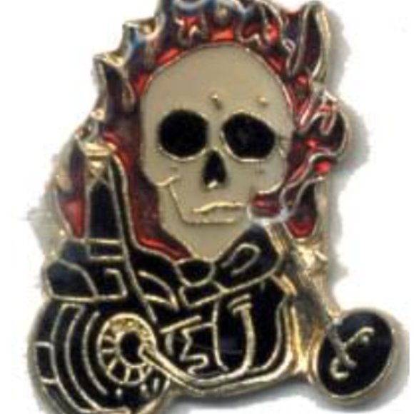 Other - 1" Flaming Skull on Motorcycle Enameled Lapel Pin